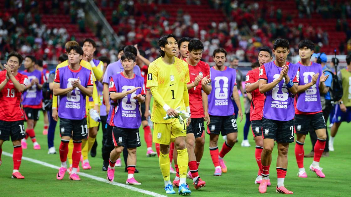 Selección de Corea del Sur en partido de fútbol